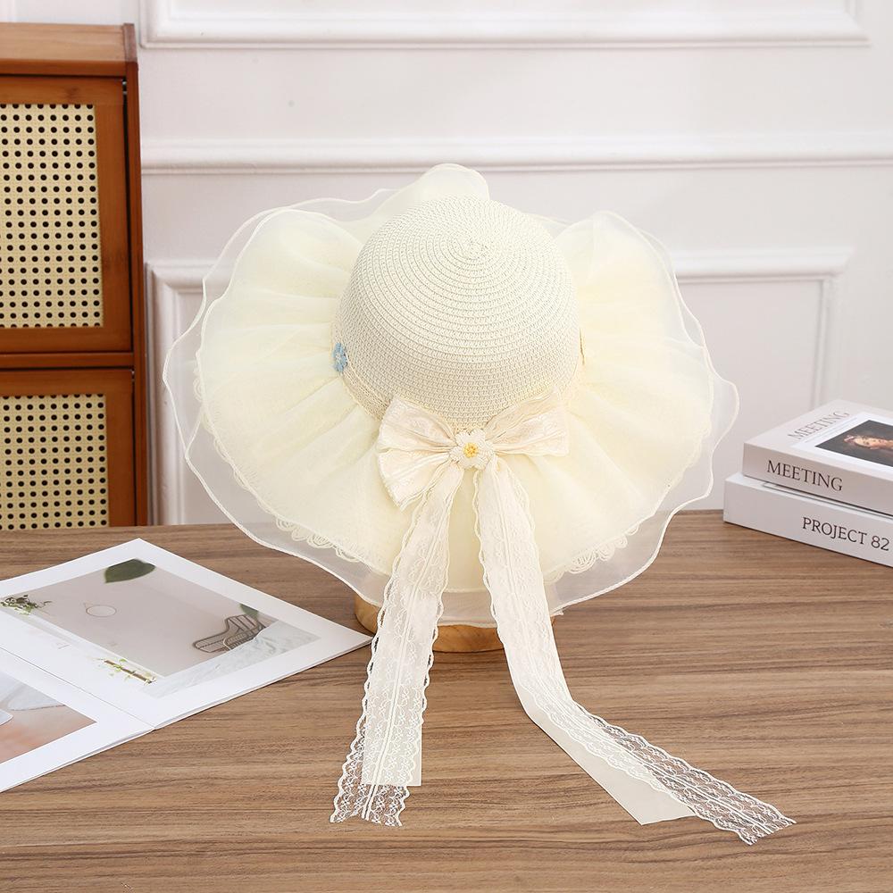 Wide Brim Sun Hat for Outdoor Beach Vacation Adjustable Large Brim Straw Hat with Decorative Bow and Ribbon for Women
