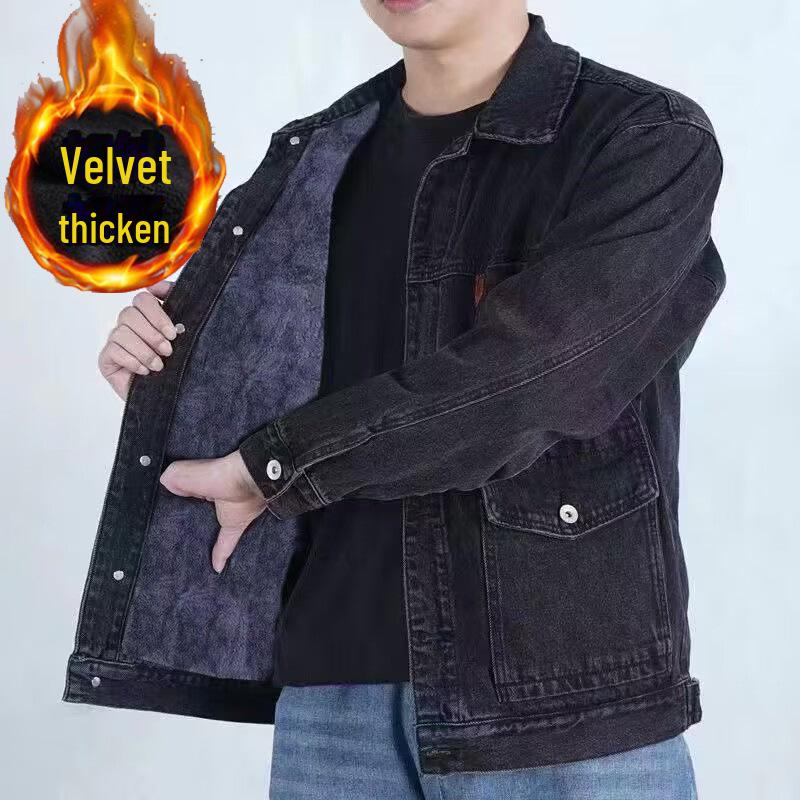 

Мужская утолщенная джинсовая рабочая куртка — износостойкая, с плюшевой подкладкой для осени/зимы XL - 115-130 jin