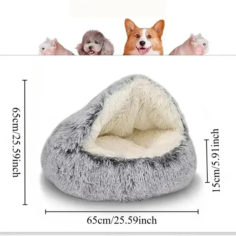 Round Cat Cushion Semi Enclosed Pet Sleep Bags Long Soft Plush 2 in 1 Warms Cats Beds Simple Comfort Warm Puppy Sleeping Nest