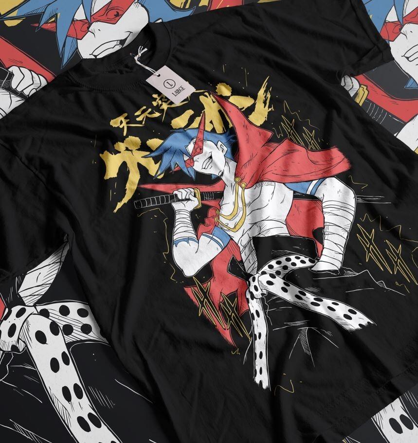 Tengen Toppa T-shirt Gurren Lagann Kamina Anime Manga Black Gifts Shirt All Size