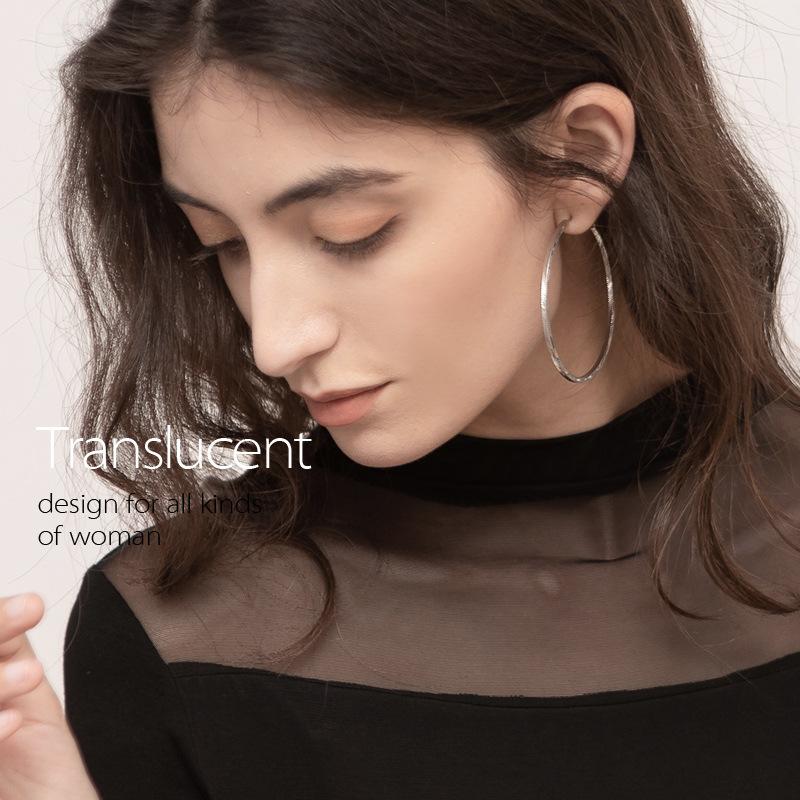 CANVAUS Poloviční rolák mimo ramena Průsvitná síťovina Černá Dlouhý rukáv Spodní Top Dámské