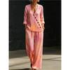 European and American Summer New Blue and White Tie-dye Gradual Change Diagonal Shirt Wide-leg Pants Two-piece Set Women's Casual Long-sleeved Suit
