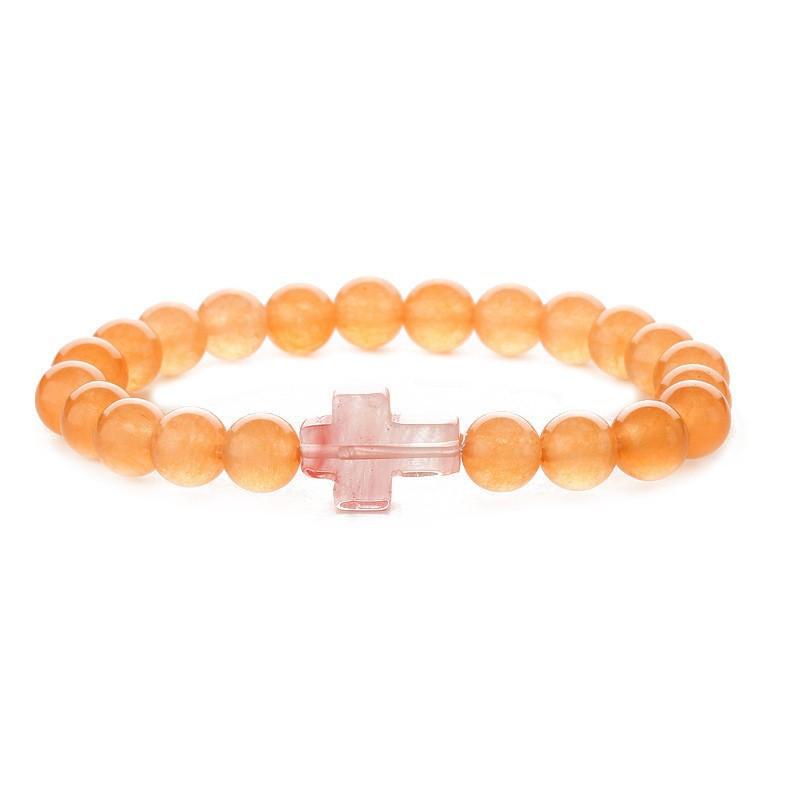 Natürlicher Stein Perlen Kreuz Armband Damen Einfaches Armband Perlen Vielseitiges Armband Europäisches und Amerikanisches Neues Mehrfarbiges Perlenarmband.