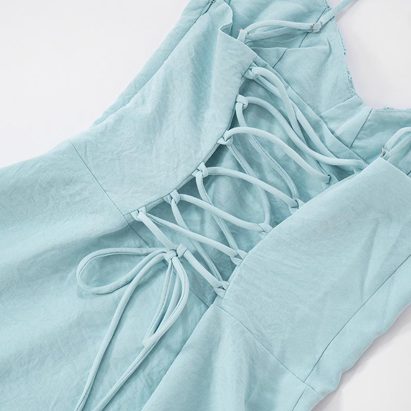 D25DS093 European & American Style Lace-up Ruched Camisole Dress