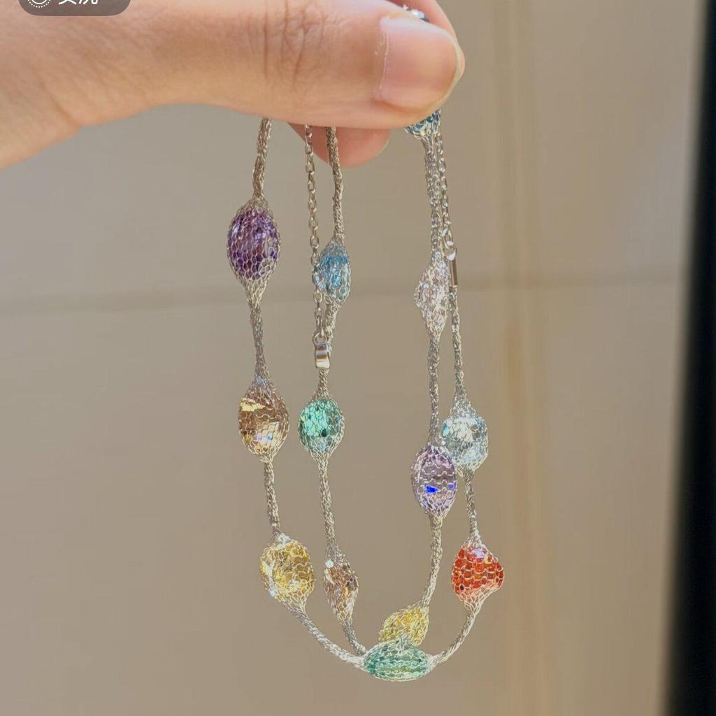 Niche Colorful Candy Beaded Necklace for Women - High-End Dopamine Light Luxury Rainbow Jewelry.