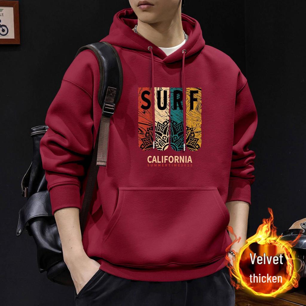 Men's Plus Velvet Hooded Sweatshirt - Heavyweight Autumn/Winter High-Street Style Trendy Jacket
