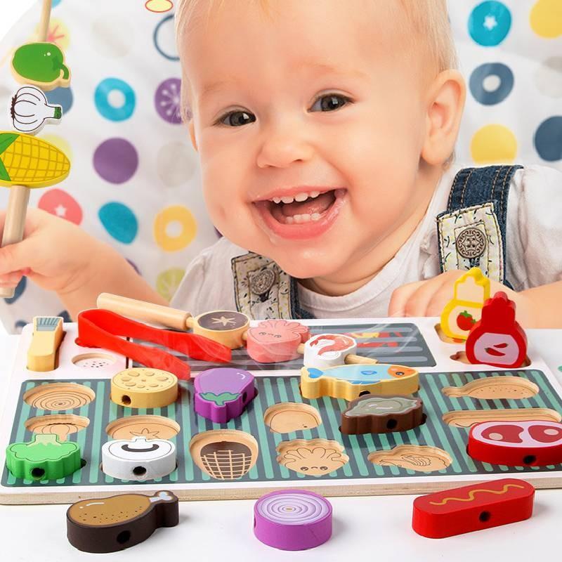 Simulation Wooden Barbecue Children Toys With Pretend Grill And Accessories Food