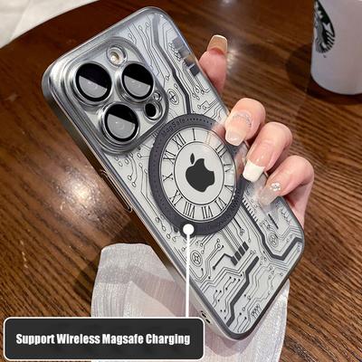 Neue Magsafe-Hülle mit Schaltkreismuster für iPhone 11 Pro Max 12 13 14 Pro Max 14 Plus, luxuriöser Linsenschutz, weiche Silikonhülle