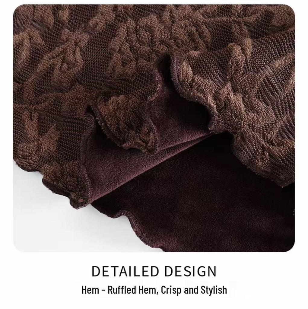 Women's High-Neck Lace Jacquard Base Layer Top - Fleece or Thin-Lined for Autumn & Winter Warmth.