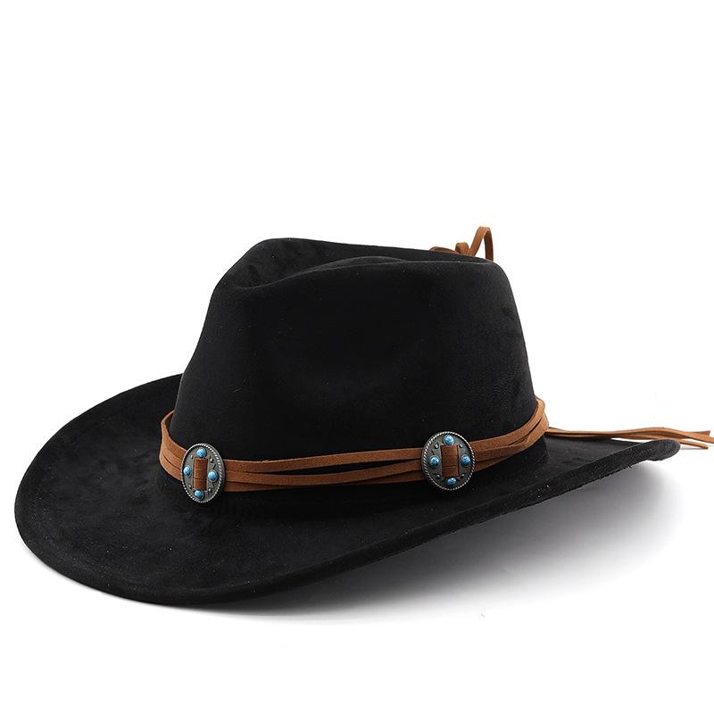 Suede curled brim western cowboy hat for men and women, outdoor travel hat, rolled brim ethnic style fedora, felt hat