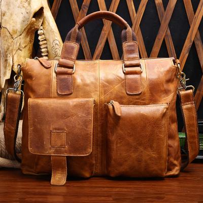 Mad Horse Leather Vintage Genuine Leather Men's Bag Business Fashion Men's Briefcase Large Capacity Crossbody Bag Men's Handbag