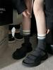 Autumn and Winter Socks Women Korean Edition Contrast Color False Double Layer Spliced Layered Socks Women Medium Length Socks