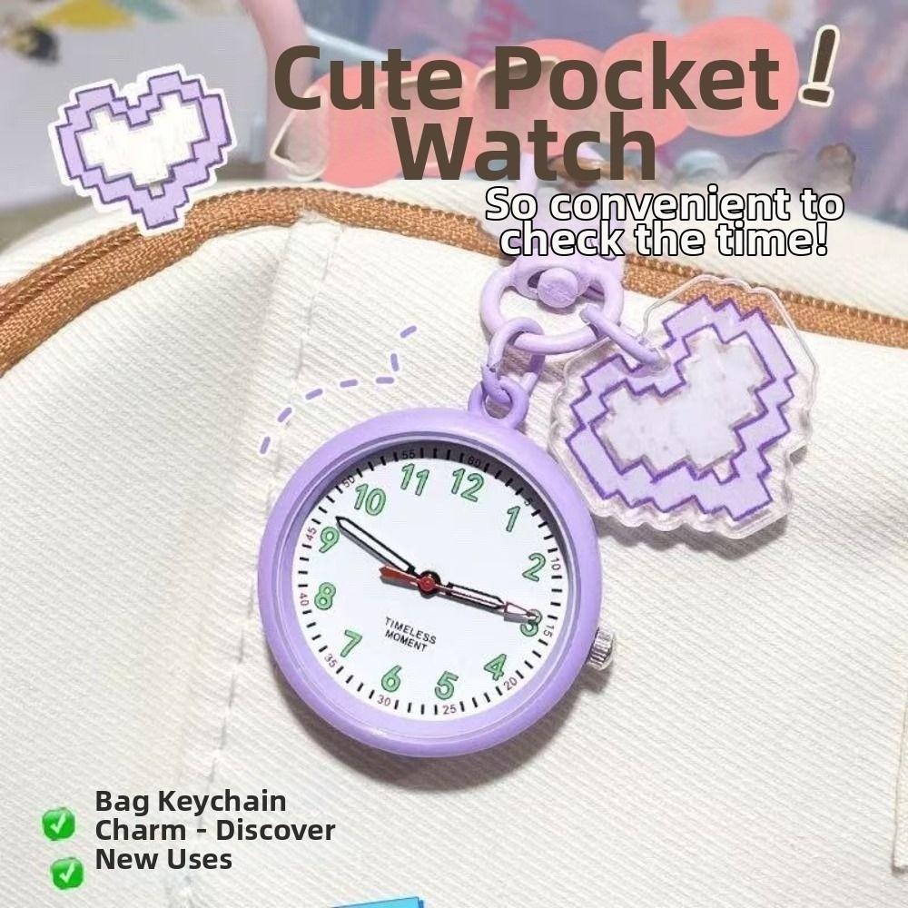 Dopamine Mini Keychain Pocket Watch Round Reusable Electronic Hanging Watch Electronic Movement Luminous Pocket Watch фиолетовый