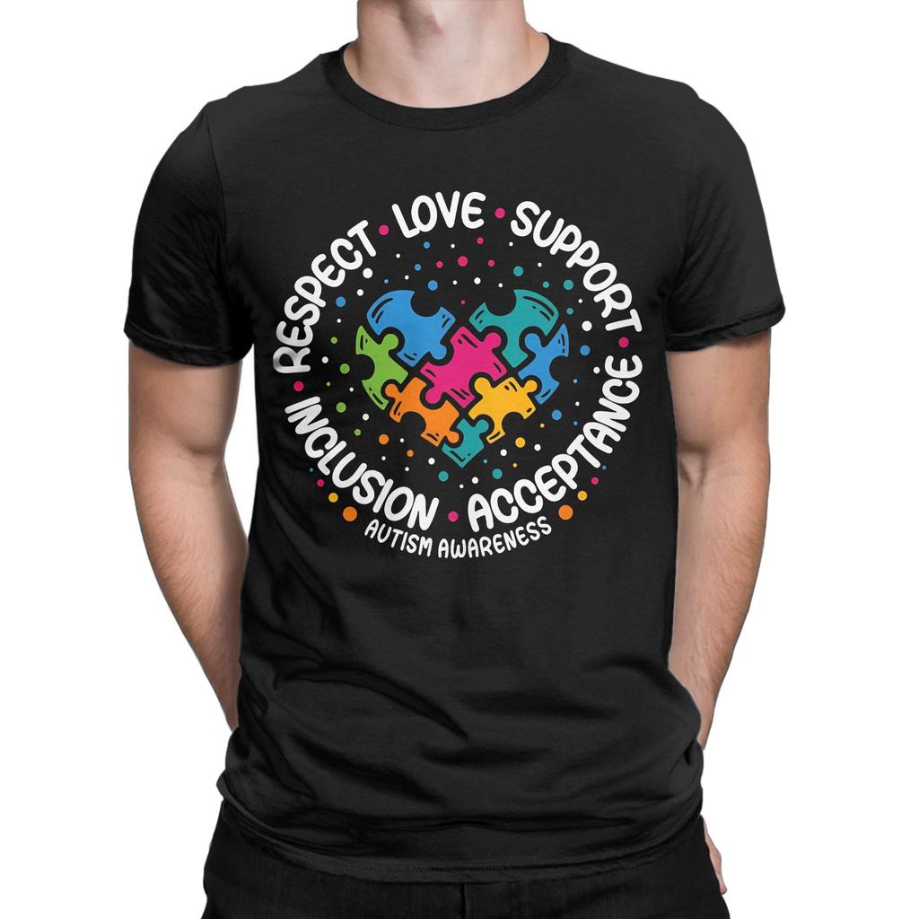 Puzzle Ribbon Respect Love Support Awareness Graphic 100 Cotton Tshirt Autism Tops Tees For Unisex