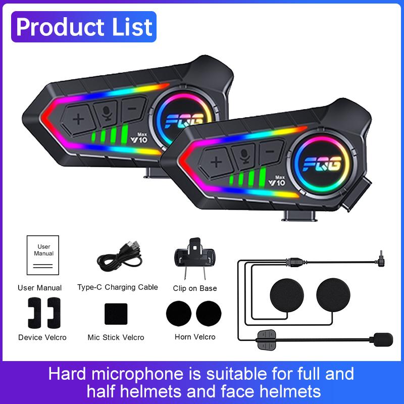 1/2pcs Bluetooth 6.0 Motorcycle Intercom Helmet Headset Waterproof with LED Lighting Effect Supports Third-Party Connection