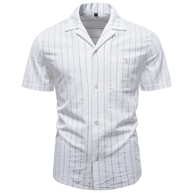 2026 Summer High-Quality Cotton Cuban Collar Vertical Stripe Shirt for Men, Business Casual Men's Short Sleeve Shirt