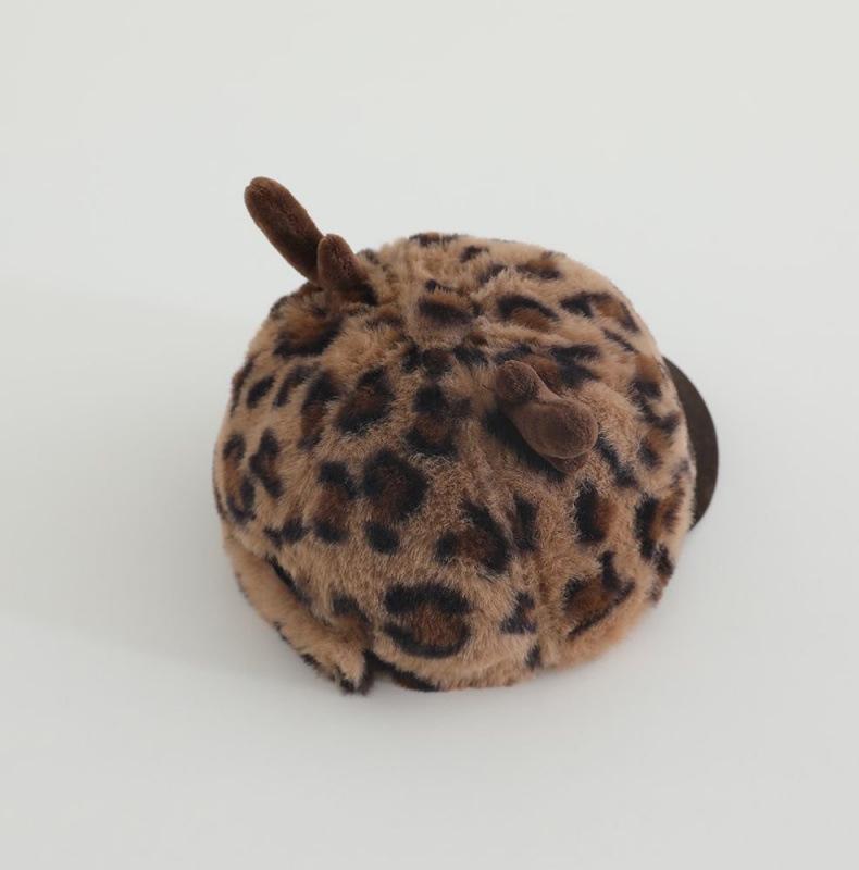Cute Leopard Print Baby Winter Hat with Antlers - Unisex Korean Style Plush Baseball Cap