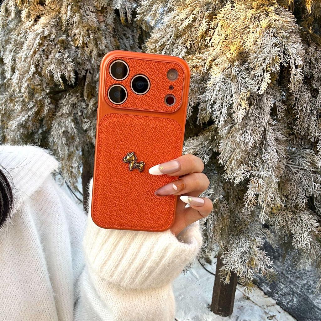 Golden Horse Red Leather Case for iPhone 16 Pro Max & 17 Pro Max