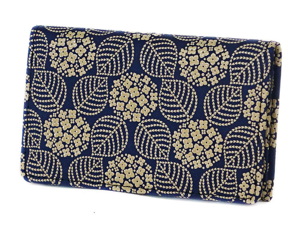 

Inden business card holder 2501 Navy deerskin x white lacquer Hydrangea pattern 7cm x 11cm x 3 pockets [Indenya] 1.3cm