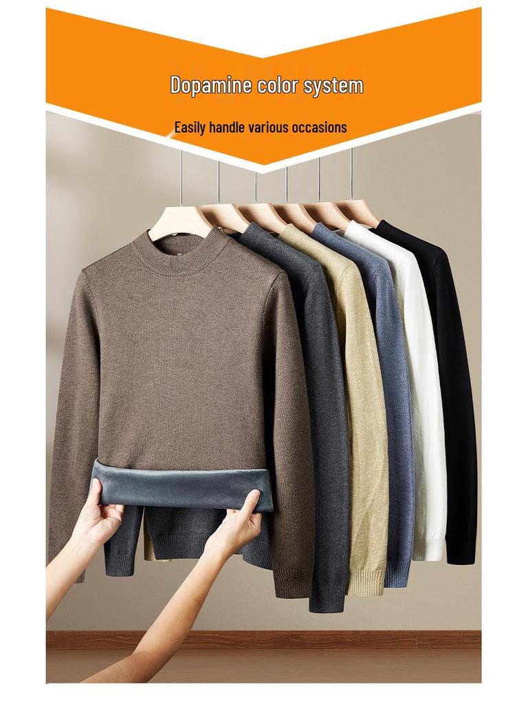 Men's Heavyweight Half-High Collar Velvet Sweater - Thick, Warm, Knitted Base Layer for Winter