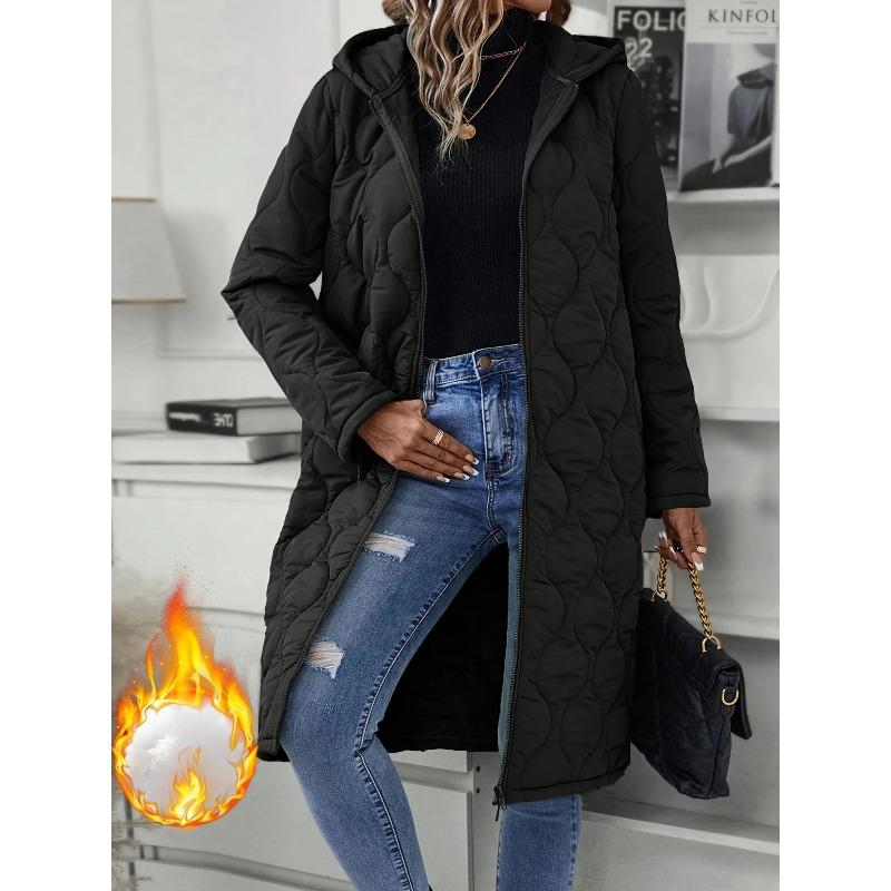 

VEZFAA Women s Fashion Casual Fall Winter Solid Color Print Long Sleeve Jackets & Coats Down Coats S чёрный