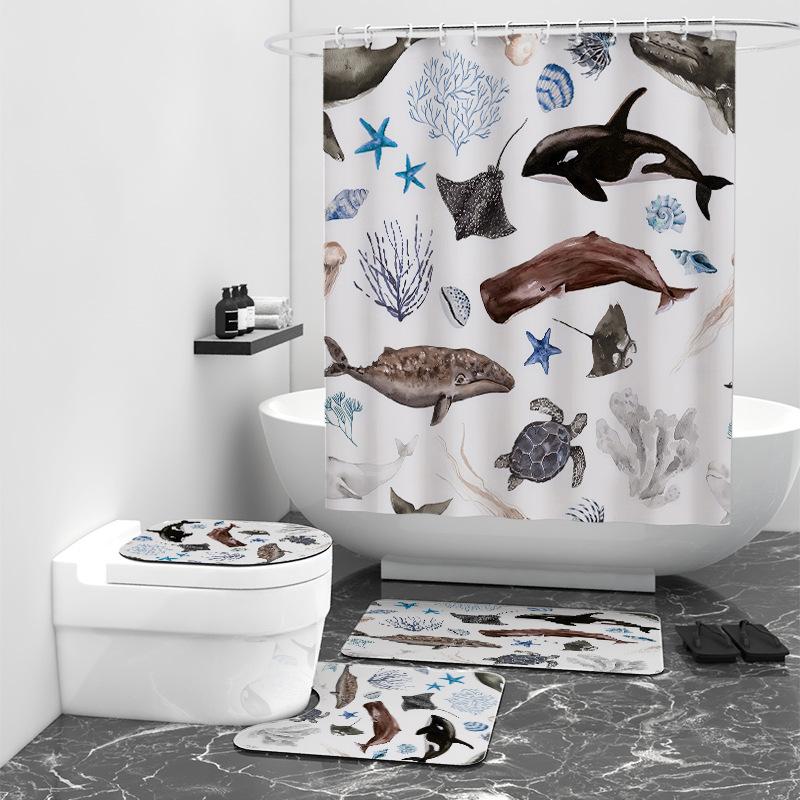 Hand-painted fish digital print shower curtain bathroom curtain waterproof cloth shower curtain