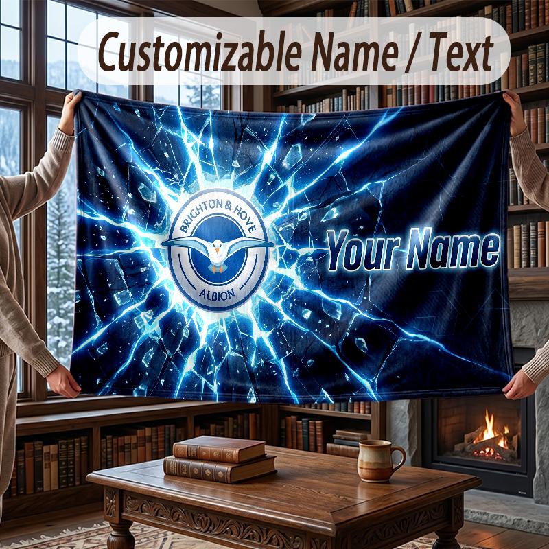 Custom Name Flannel Throw Blanket Brighton & Hove Albion Football Pattern Warm Home Decoration