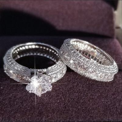2 Stück Neuer Funkelnder Eingelegter Zirkonia Ehering Damen Eleganter Paar Verlobung Bankett Party Zirkon Geschenk