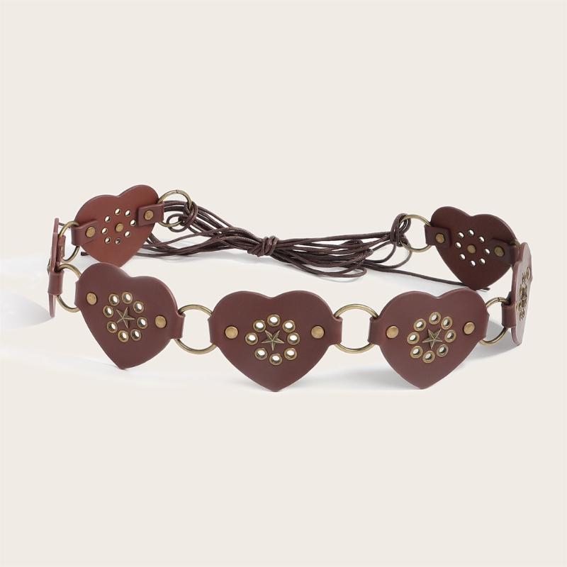 Retro Wide Heart Link Belt Fashion Accessory Waist Cincher Band For Jeans Dresses In Multiple Color