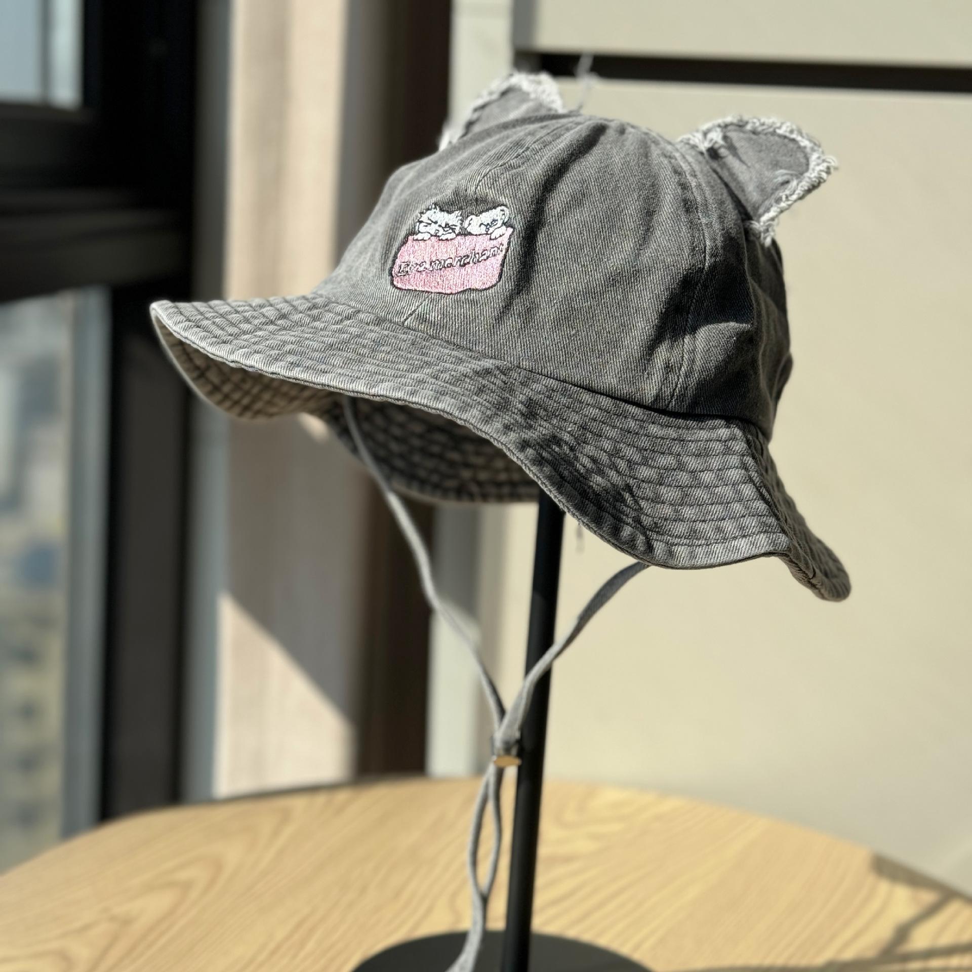 

Korean-style denim fisherman hat for women, summer Japanese cute versatile small bucket hat that makes the face look smaller, sun-shading hat for Adult54-60Adjustable чёрный