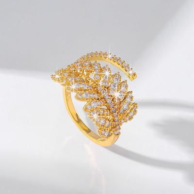 GemChic Women's Ring Exquisite Leaf Opening Adjustable Ring Vintage Embed Zircon Finger Ring Girl Birthday Christmas Jewelry Gift