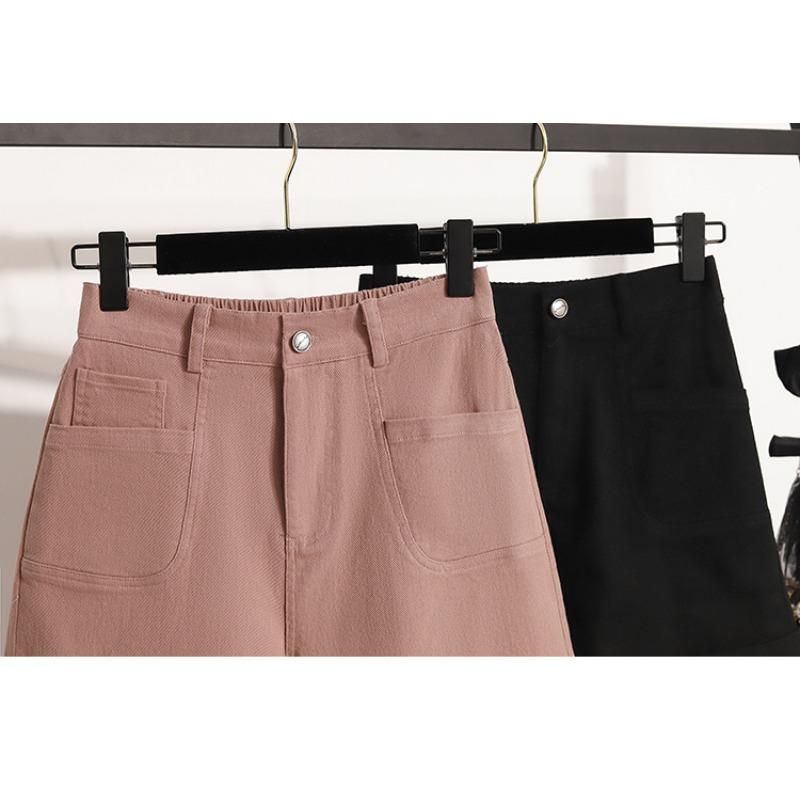DIMANAF Übergröße 2025 Damen Shorts Hosen Sommer Locker Harem Jeans Kurz Basic Hohe Taille Elastischer Bund Uni Hosen