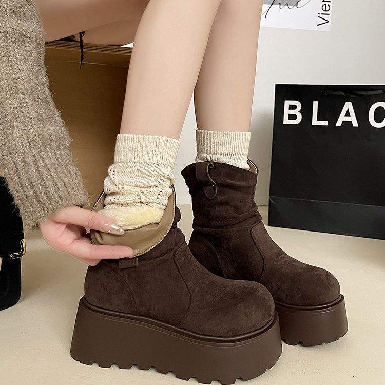 Small thick-soled muffin sole fashionable versatile snow boots women's 2025 winter new velvet thickened warm cotton shoes
