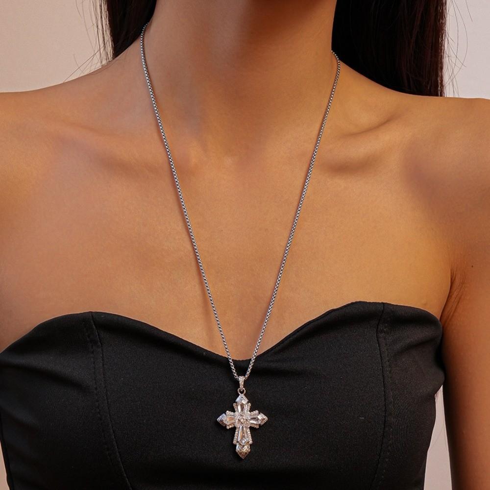 Jewelry Cross Necklace Rhinestone Cross Pendant European American Cross Choker Chain  Party