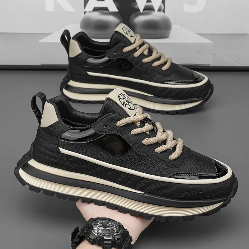 

Men s Casual Sneakers New Fashion Platform Sport Shoes Spring Black Chunky Sneakers Men Comfortable Leather Platform Shoes 39