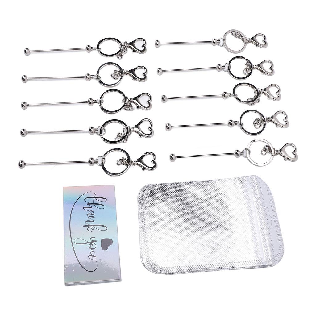 30PCS Set Heart Beadable Keychain Kit Blank Beadable Keychains Greeting Cards and Pearlized Bags