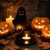 Anti Deformation Wood Base Halloween Wooden Shadow Candle Holder, Scarecrow Bat Black Cat Ghost Silhouette Artistic Table Ornament for Home