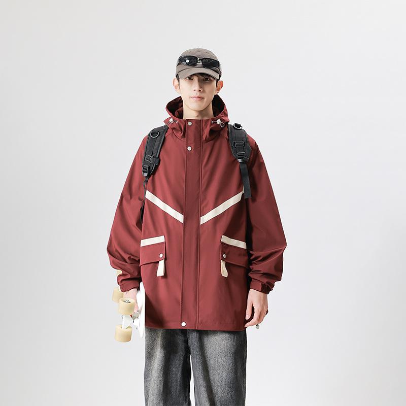 Jackets for Men Spring and Autumn New Hooded Casual Waterproof and Windproof Work Clothes Solid Color Couple Trendy Brand Top Clothes