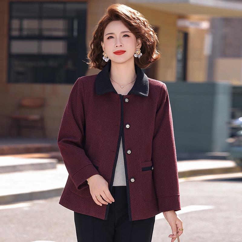 

2026 Chic Spring & Autumn Woolen Jacket for Middle-aged & Elderly Mothers - Stylish, Fashionable, Loose Fit, Short Lapel Top for Women 3XL (125-140 jin)