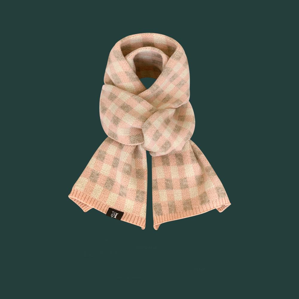 New Red Chessboard Plaid Knitted Scarf For Women And Men In Winter The Same Warm And Versatile Small Scarf