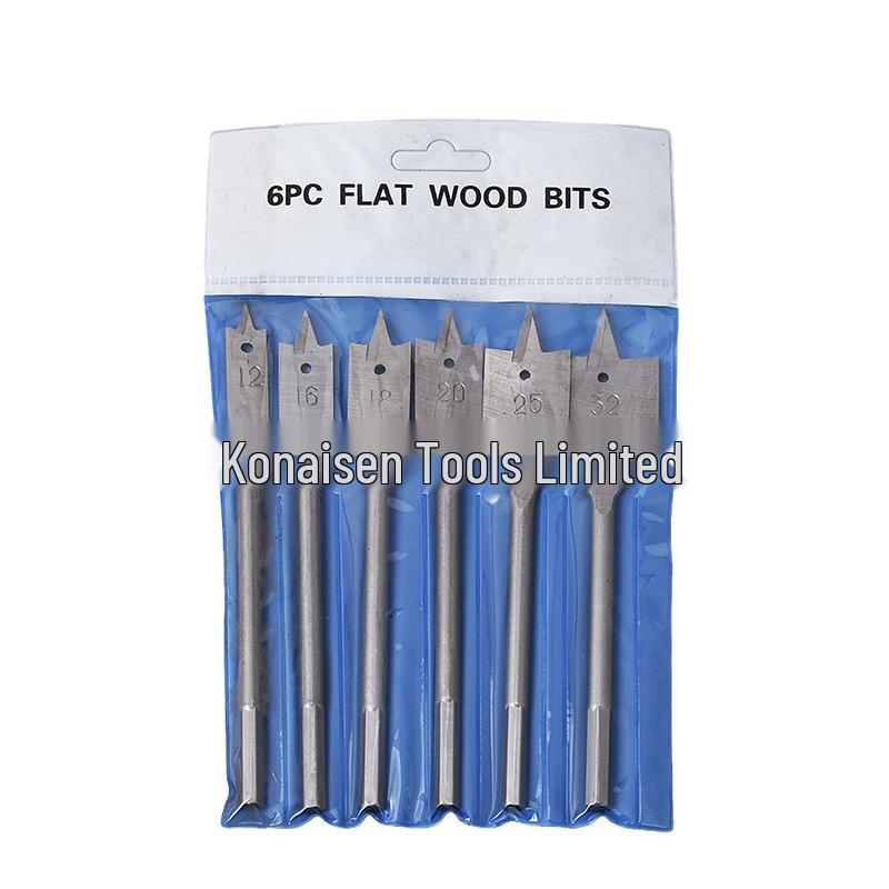 6pc Woodworking Chisel and Drill Set: 6-55mm High Carbon Steel with Flat Point for Wood Hole Enlarging