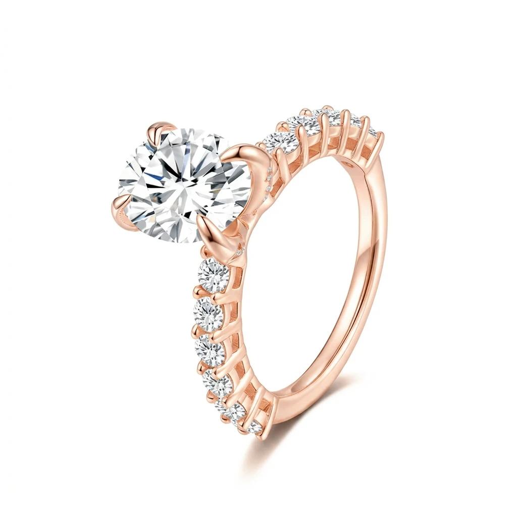 18K Gold Platin Ovaler Moissanit Verlobungsring S925 Silber Mikro-Inlay Pavé Seitenstein Damen Luxus Hochzeits Versprechensring