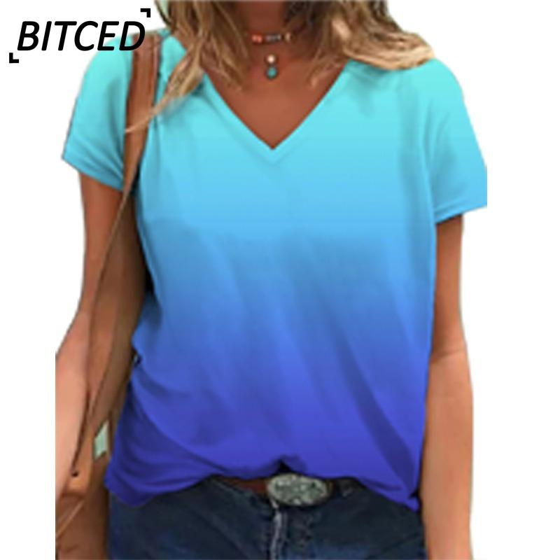 BITCED Women's Fashion Casual Short Sleeve V-Neck Blouses & Shirts