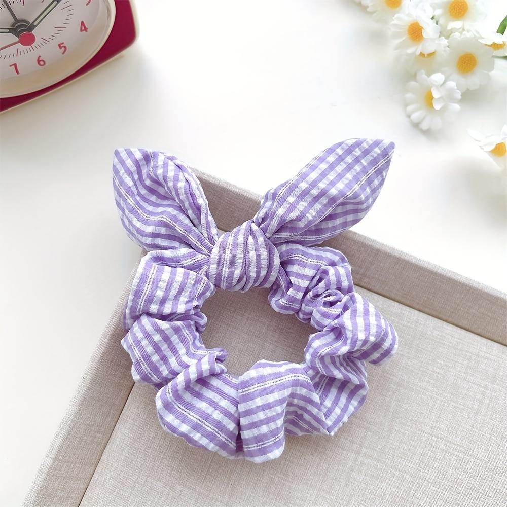 1pc Plaid Fabric Hair Scrunchie Elastic, No-Damage Ponytail Holder with Sweet Cat Ears Design Vintage Style Hair Accessories
