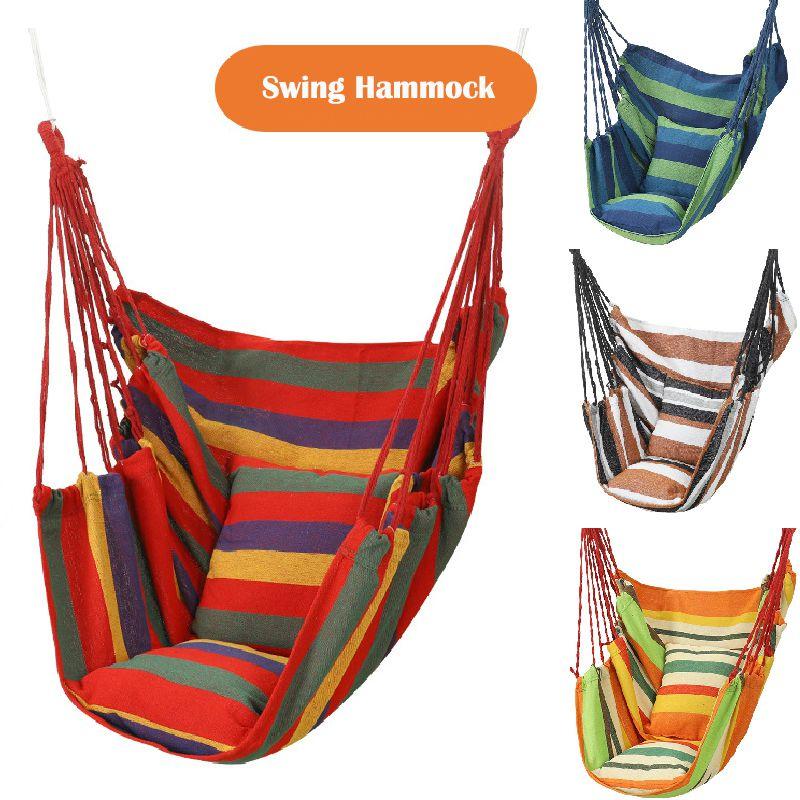 Hanging Rope Chair Swing Hammock Outdoor Porch Patio Yard Seat W 2 Pillows