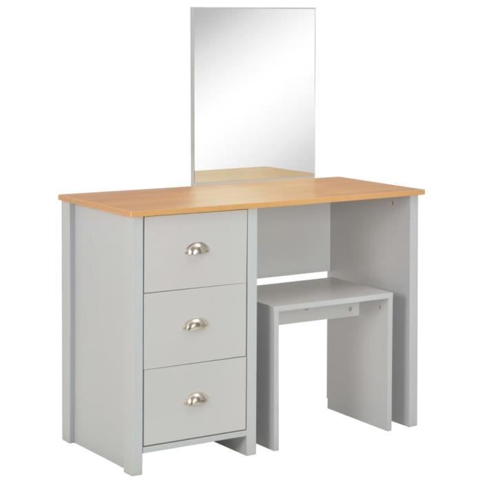 VidaXL Coiffeuse avec miroir et tabouret Gris 104 x 45 x 131 cm