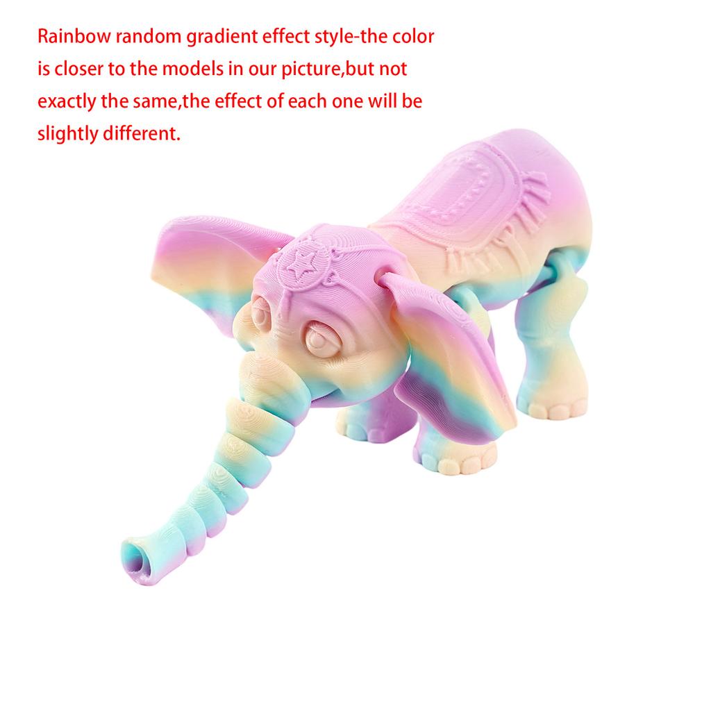14.5cm Random Gradient 3D Printed Elephant Statue DIY Craft Animal Figurine with Movable Joint Elephant Ornament Tabletop Decor