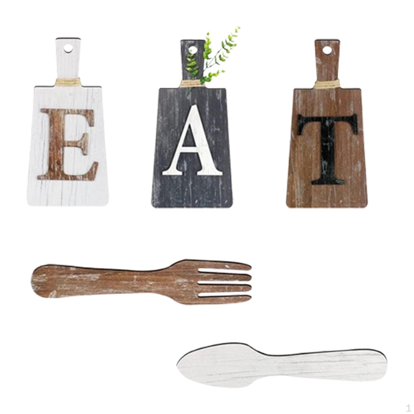 

5 штук декоративных подвесных деревянных букв, настенный декор в виде вилки и ложки, деревенское деревянное украшение для E
