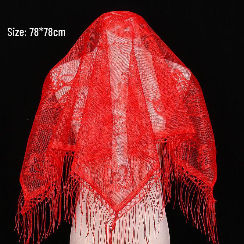 2025 Стильная китайская свадебная красная фата, платок