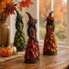 Statue Decorative per Caminetto da Interno Statuetta Strega Autunnale Halloween Statuetta da Tavolo Autunnale con Foglia Decorazione Spettrale per Feste Abito Stagionale Resina